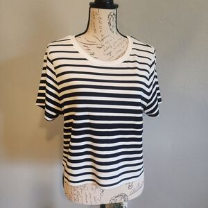 Forever 21 Black & White Striped Cropped Short-Sleeve Tee